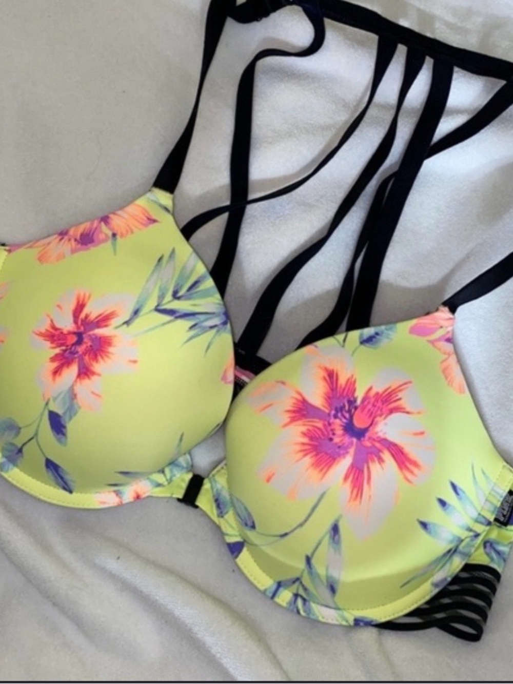 NWOT Victoria secret Floral Strappy Bra Neon Yellow